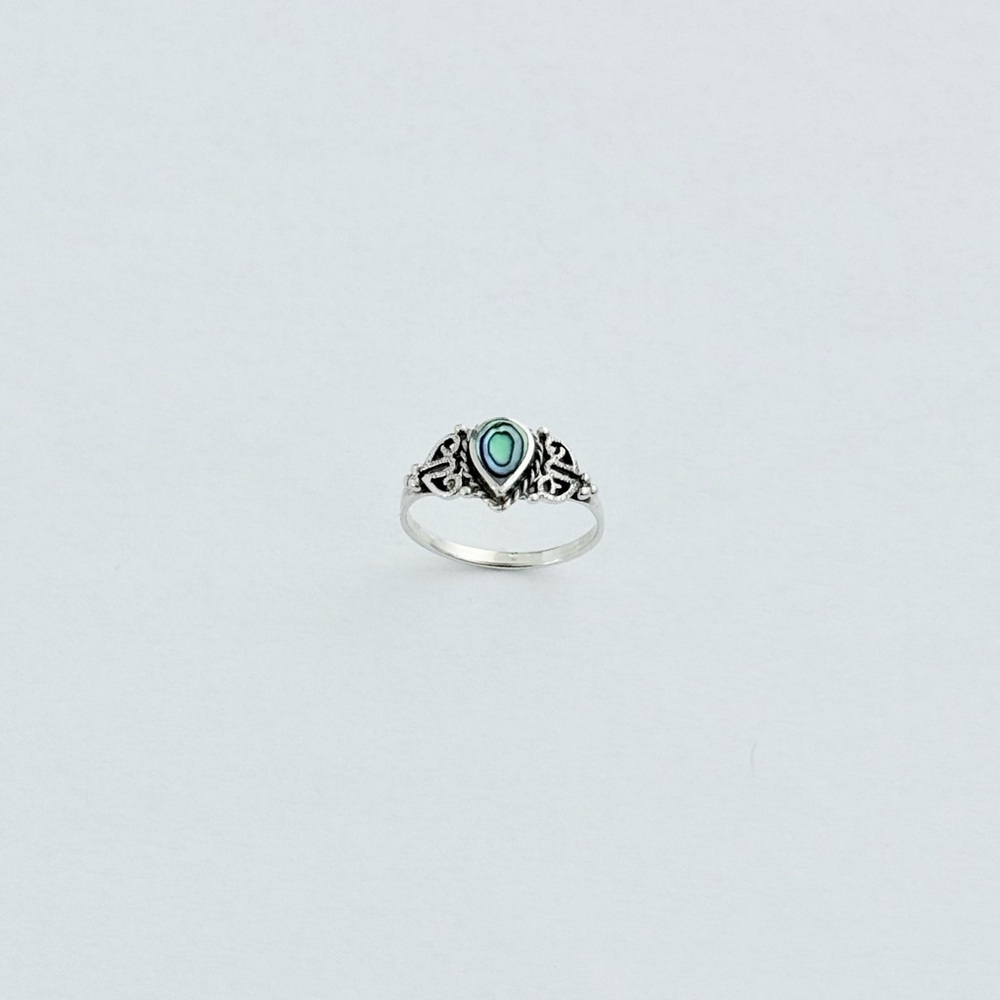 Sterling Silver Teardrop Abalone Ring with Swirls, Pear Shape Rings, Seashells - Picture 2 of 13